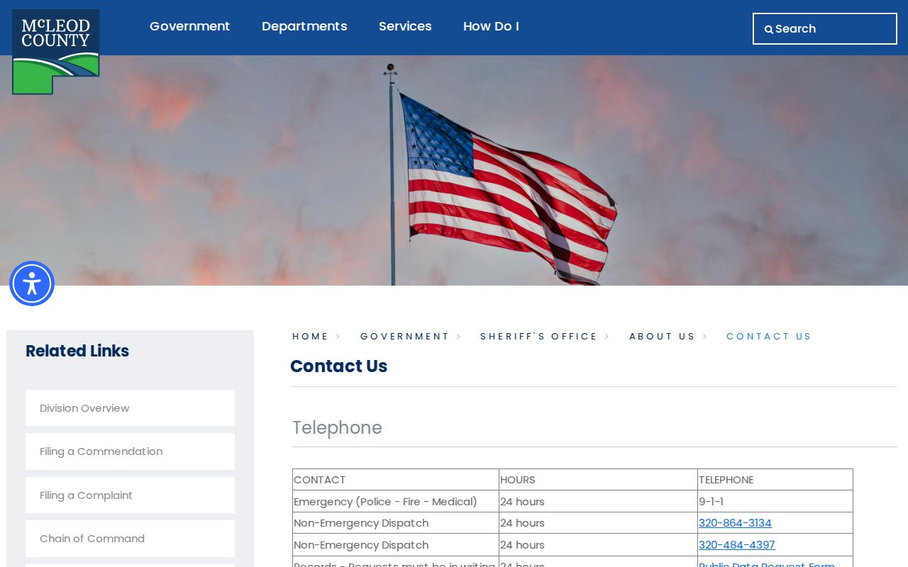 McLeod County sheriff records request contact page